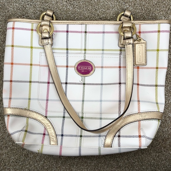 Coach Peyton Tattersall Multicolor Plaid Tote - Picture 2 of 6